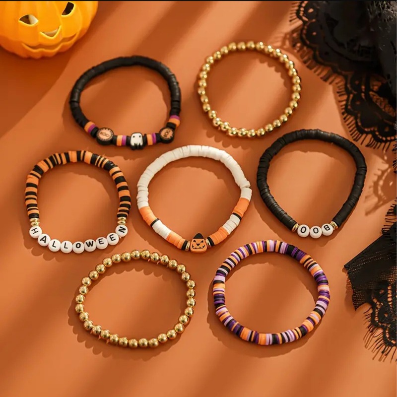 3pcs Halloween Themed Polymer Clay Beaded Bracelet Set
